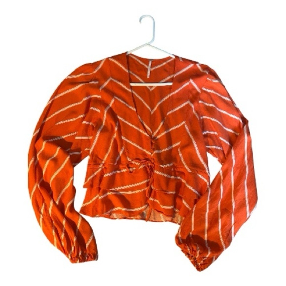Free People Orange Striped Long Sleeve Blouse Sz S